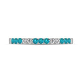 14K White Gold 1/4 Ct.Tw. Alternate Diamond And Aqua Marine Machine Band